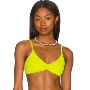 Good American Always Fits Twist Front Bikini Top in Electric Yellow